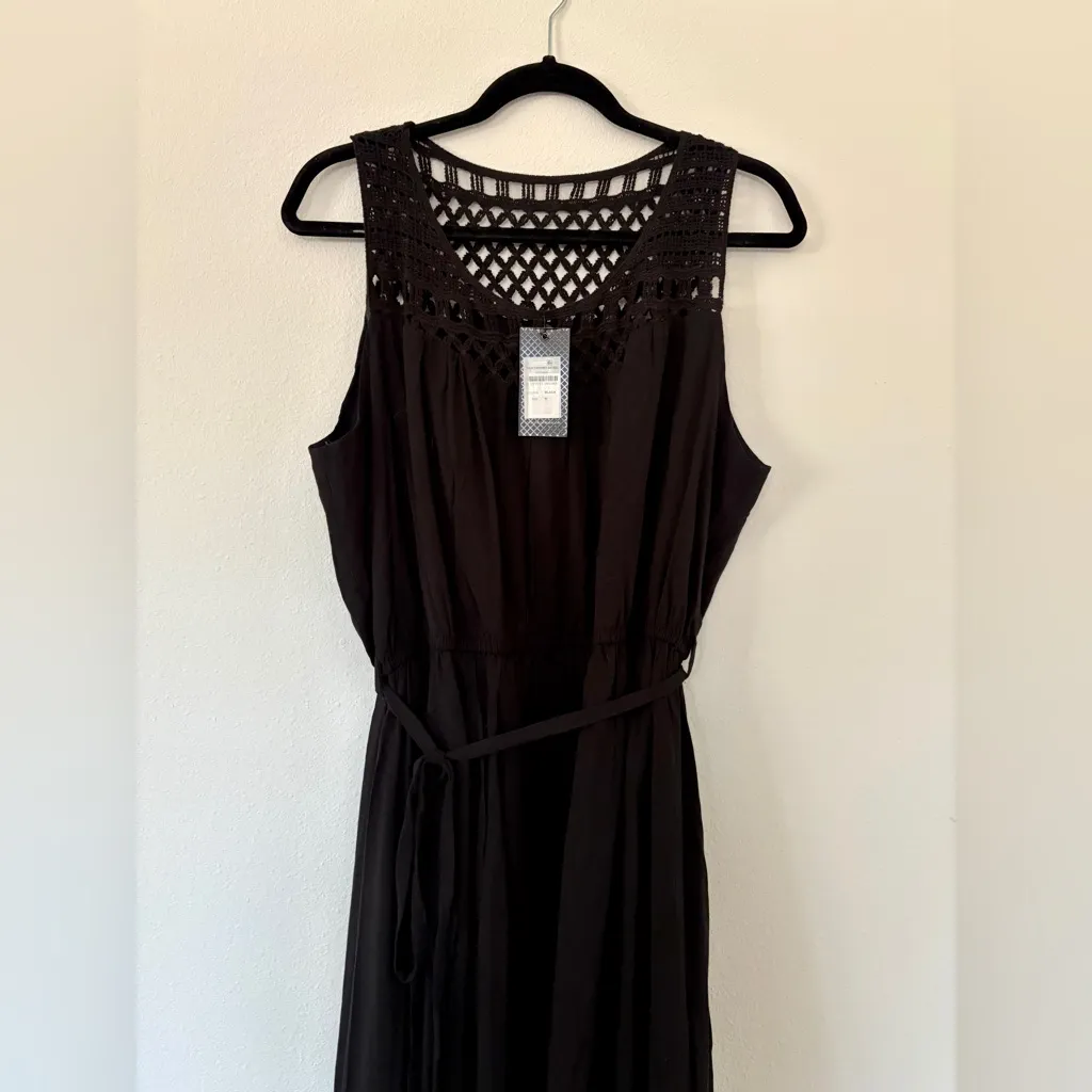 NWT City Chic Maxi Crochet Detail Black Tie Waist Dress Boho Style Bohemian - Image 5