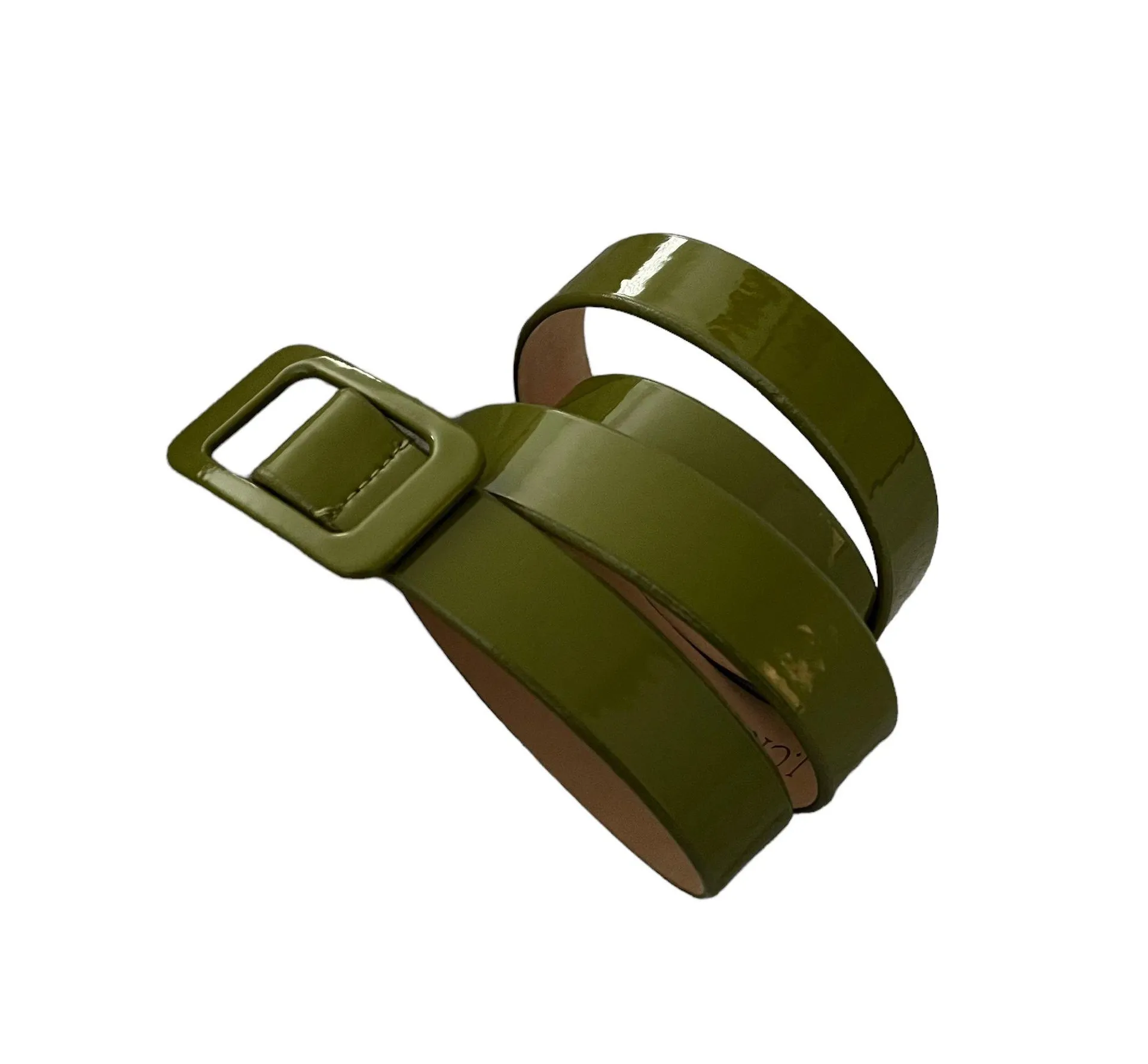  Crew Olive Green Patent Leather Belt, Sz M/L - Image 7