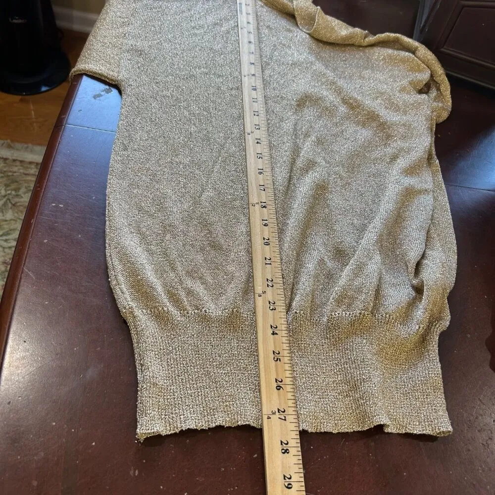 Womens Top Medium Gold Metallic Knit Long Sleeve Collared Pullover Holiday Party - Image 4