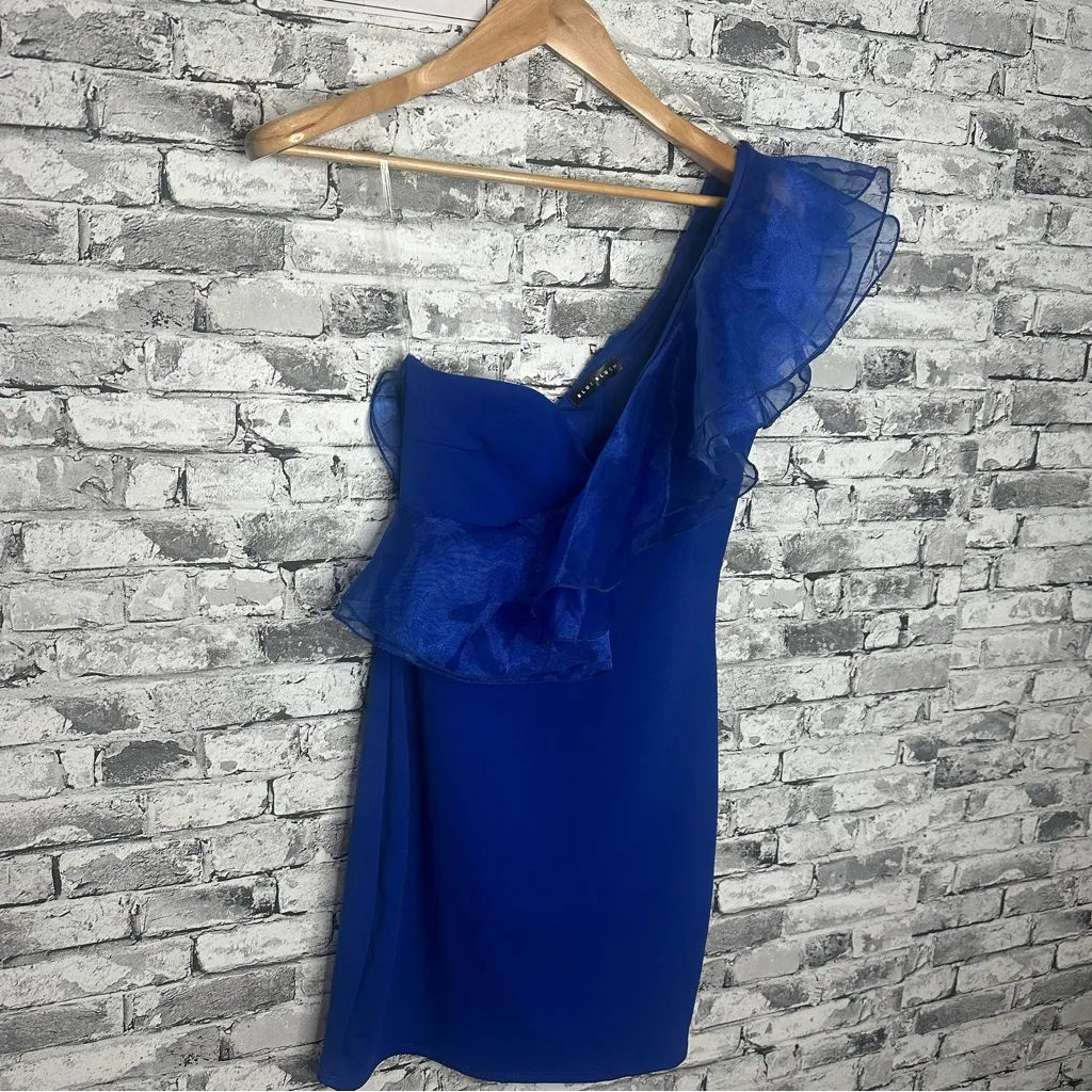 EUC Blue Blush One-Shoulder Ruffle Dress Size Medium (RN 148731) - Image 2