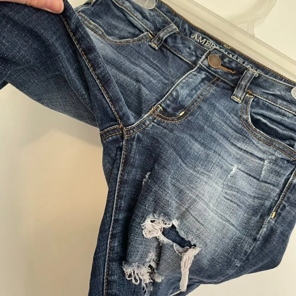 AMERICAN EAGLE AE Jegging Dark Wash Ripped Rips Distressed Jeggings Jeans 2 REG - Image 8