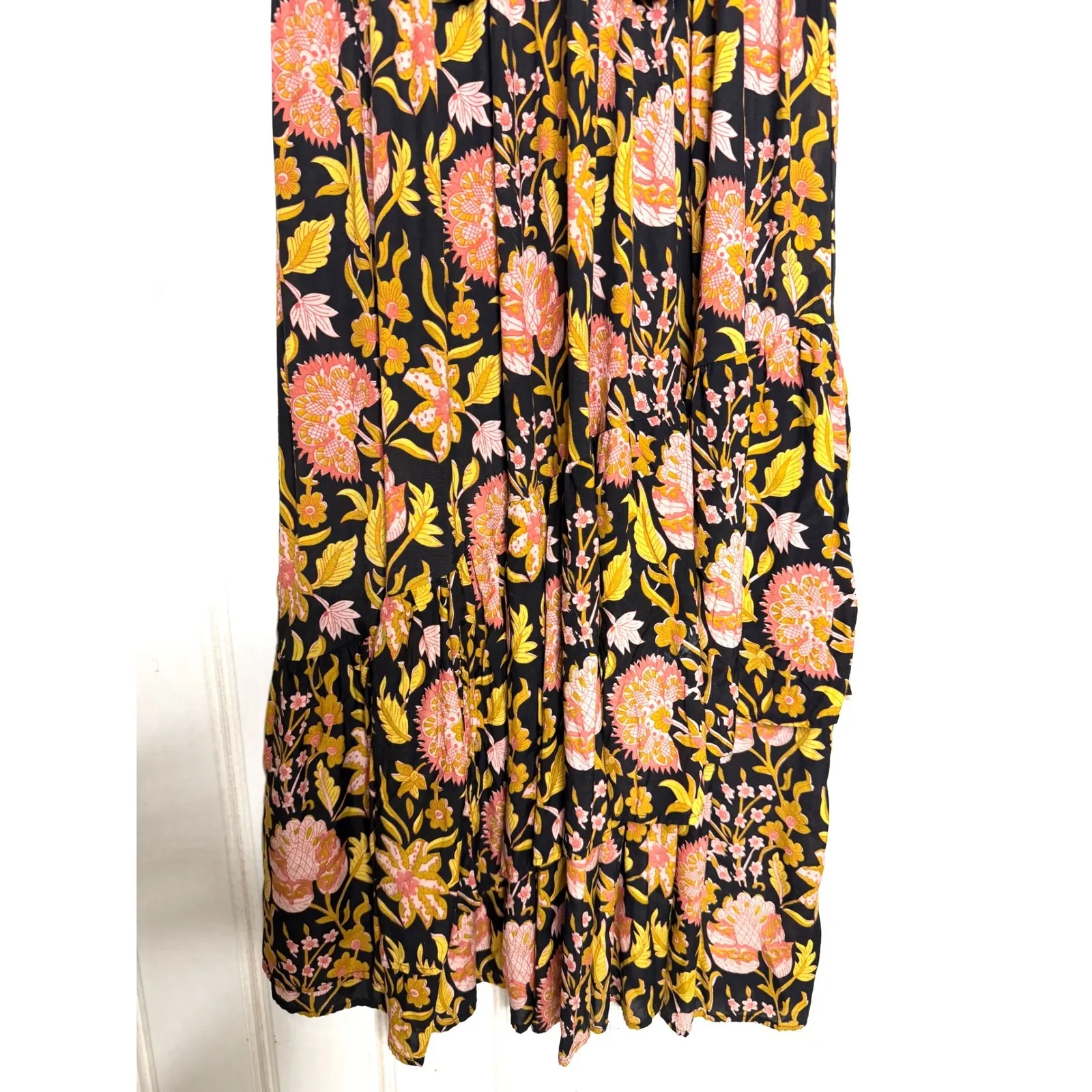Soft Surroundings Black Floral Print Maxi Dress V Neck Flutter Sleeve Size 4 - Image 5