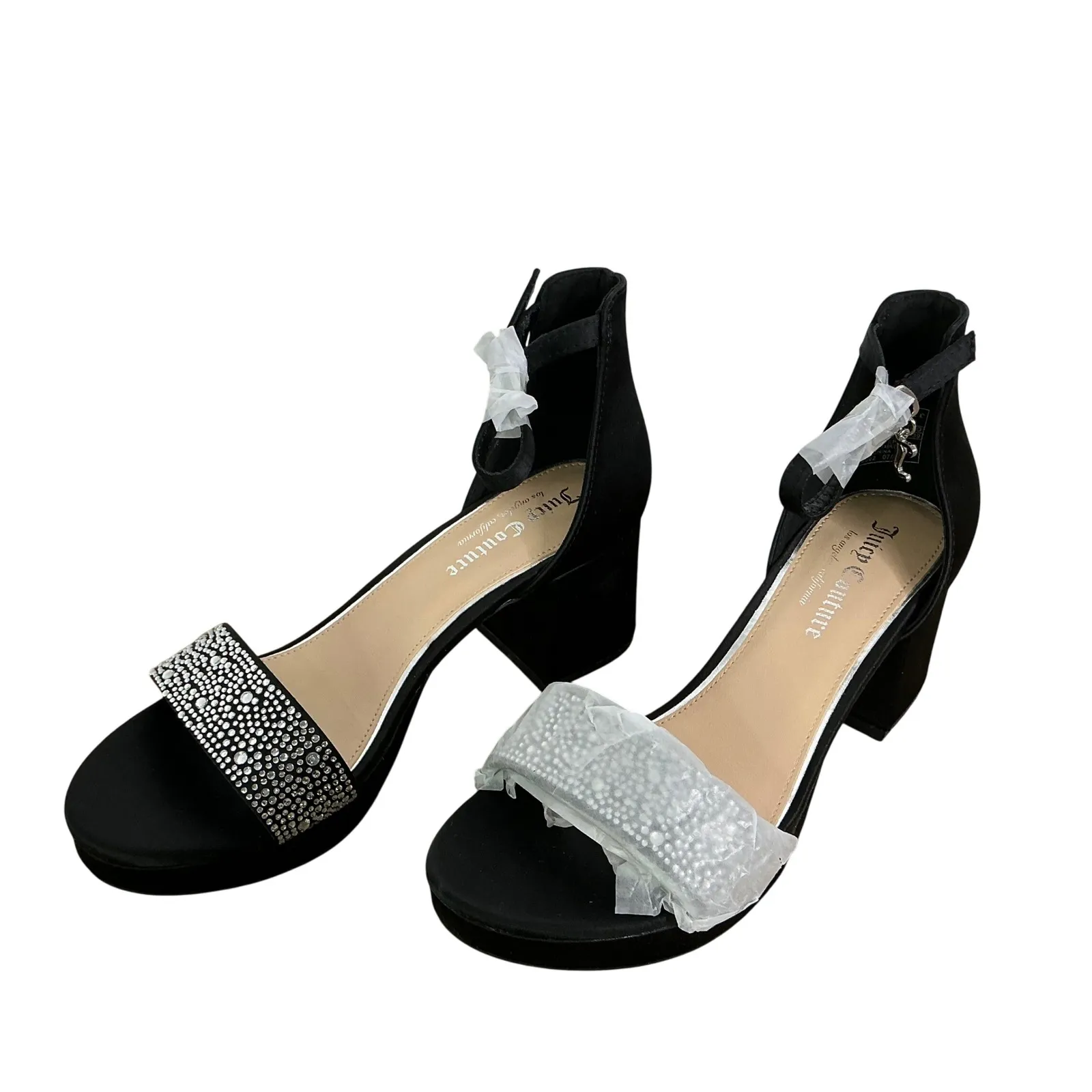 Juicy Couture Rhinestone Heels Womens 8 Y2K Party Dressy Block Sandals Black - Image 6