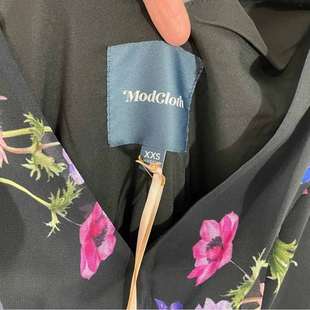 NWT ModCloth Muster the Length Black Floral V-Neck Sleeveless Maxi Dress Sz‎ XXS - Image 5