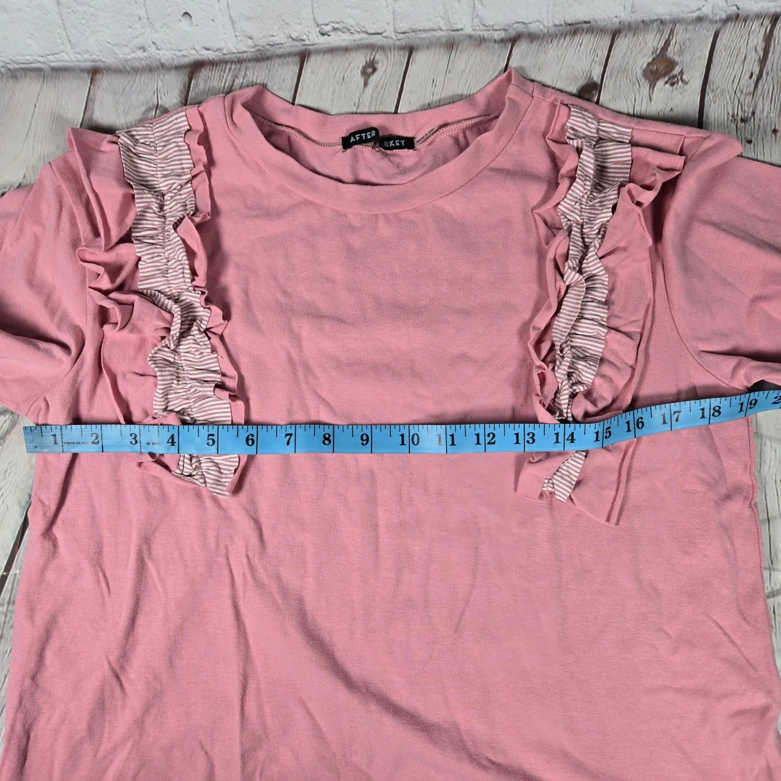 AFTER MARKET Pink Ruffle Front T Shirt Made in USA Cotton Blend Top Size M - Image 6