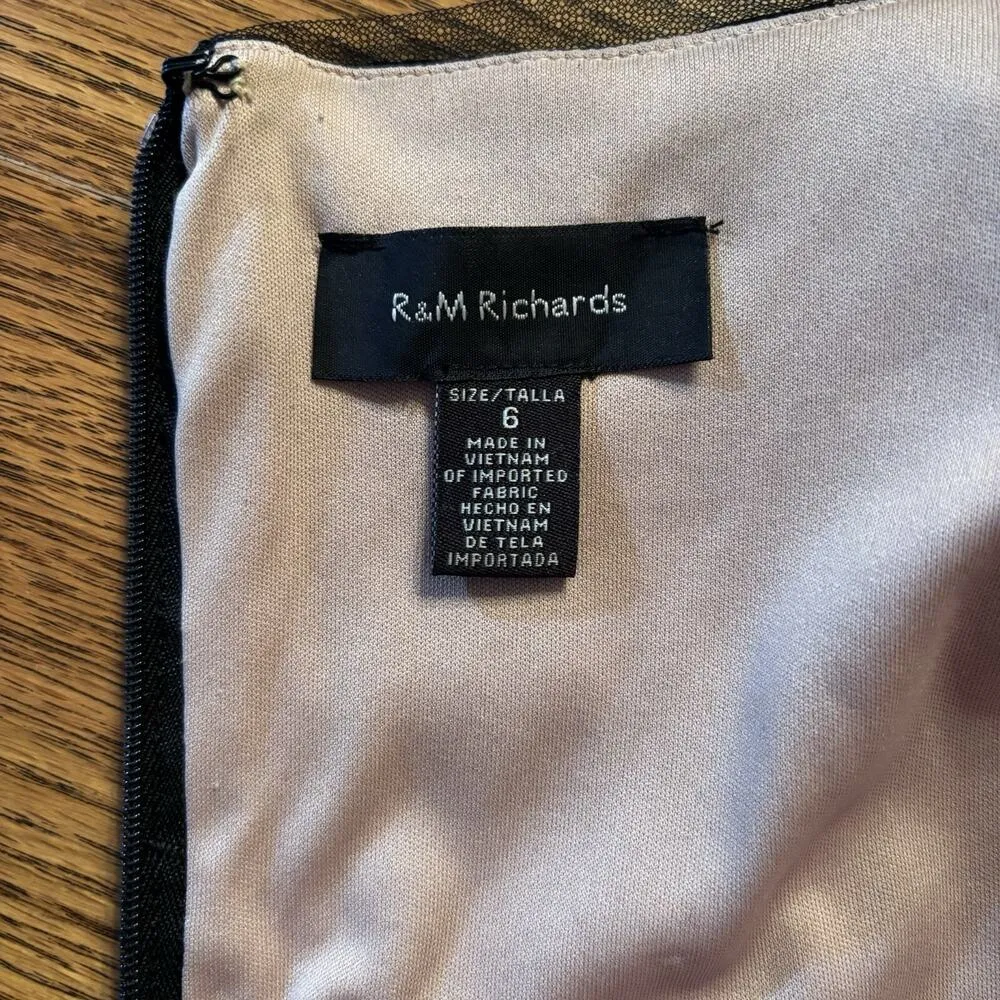 R&M Richards Women's Formal Dress Black Floral Lace with Nude Lining Size 6 - Image 7