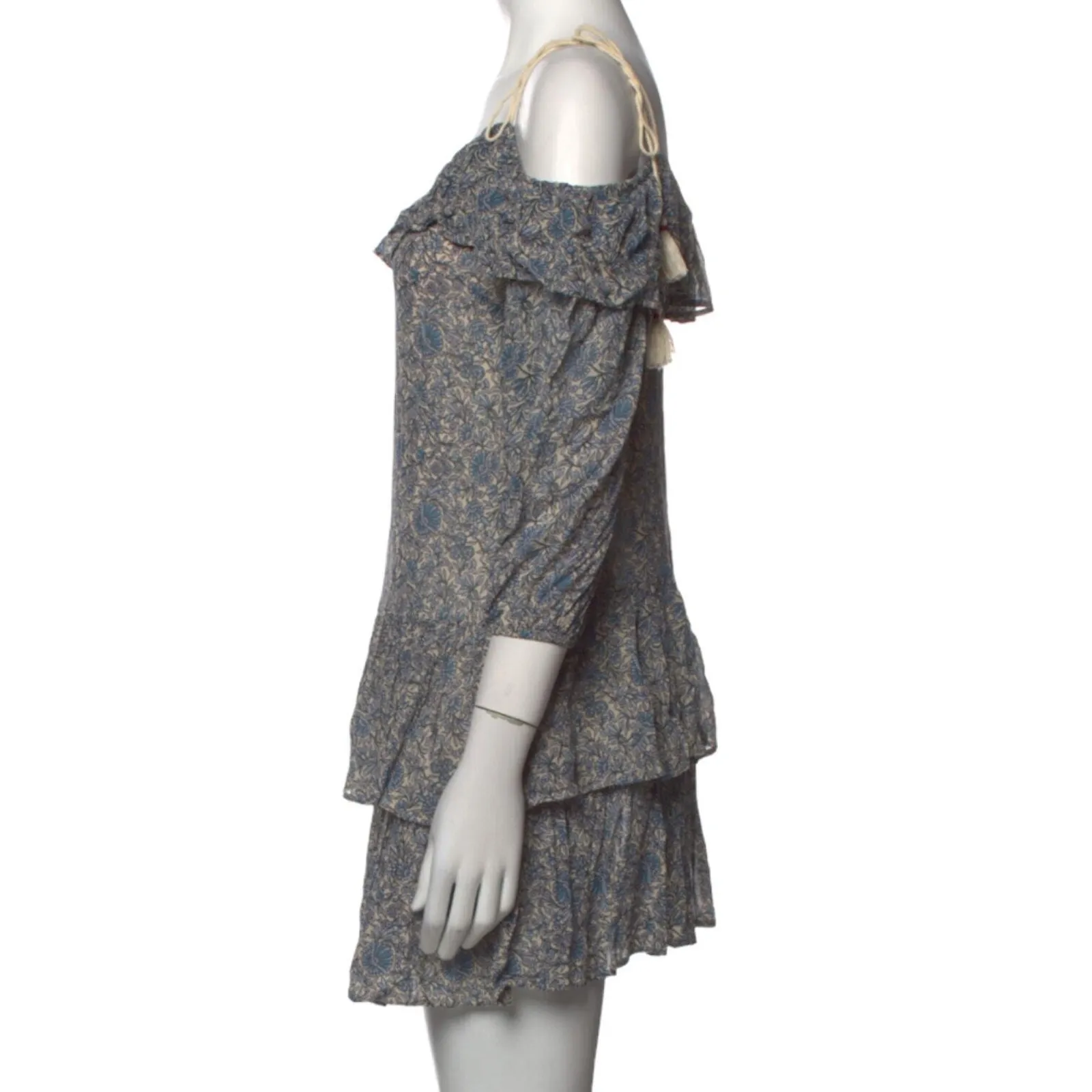 Rebecca Minkoff Dress Women Size Medium Mini Blue Floral Dexter Cold Shoulder Ru - Image 2