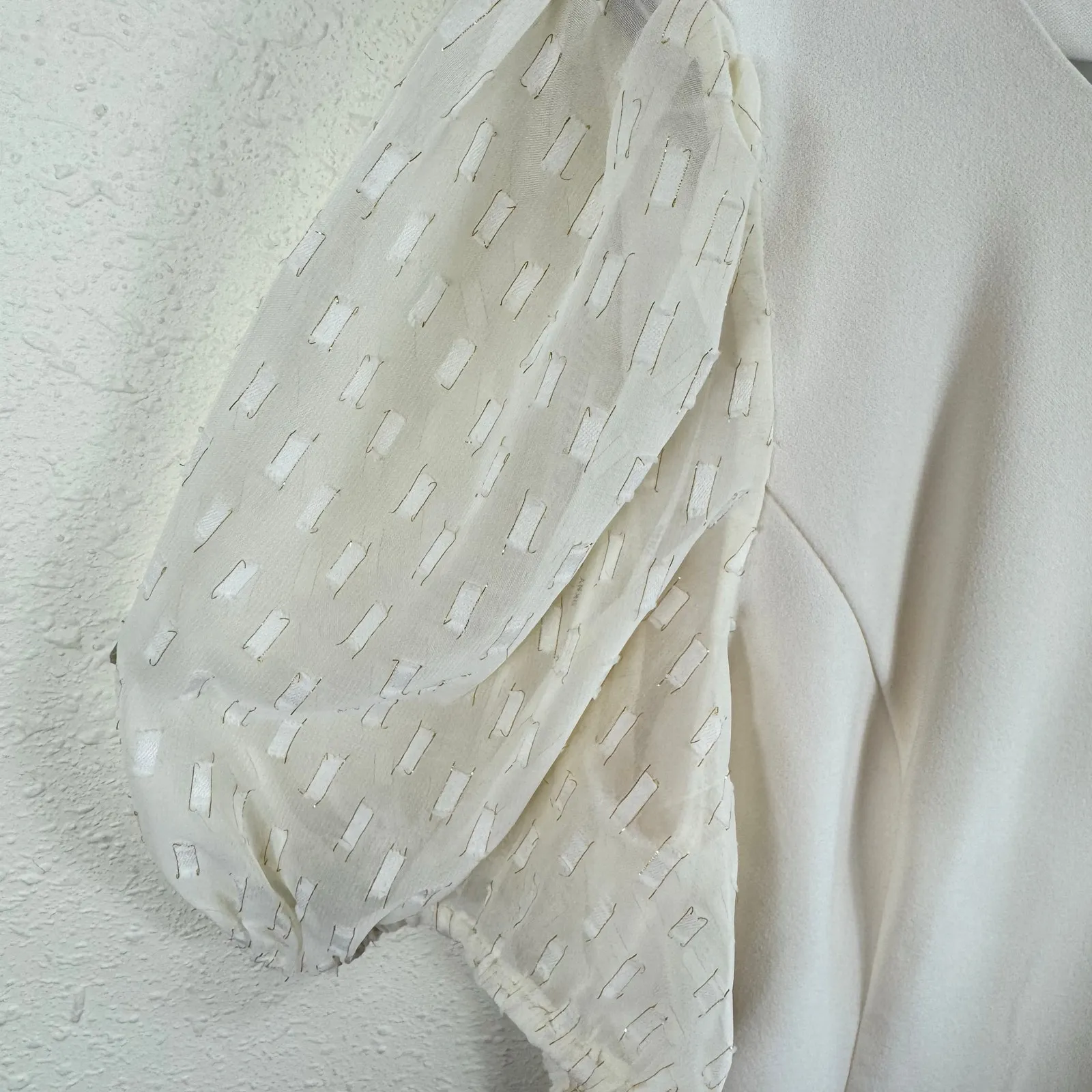 DKNY Cream Short Puff Sleeve Round Neck Lined Knee Length Shift Dress Size 14 - Image 5