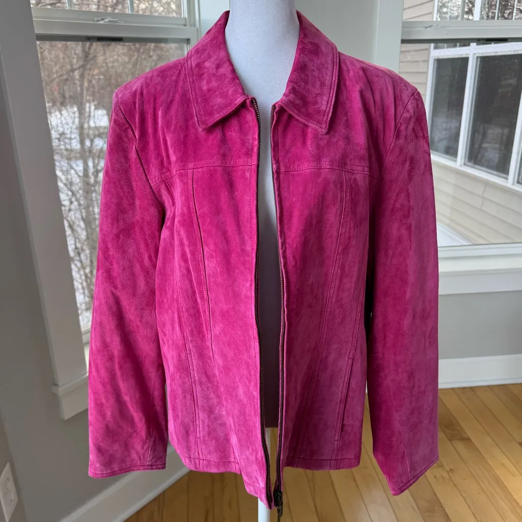 Coldwater Creek Fuschia Pink Genuine Suede Leather Jacket Coat Size XL - Image 7