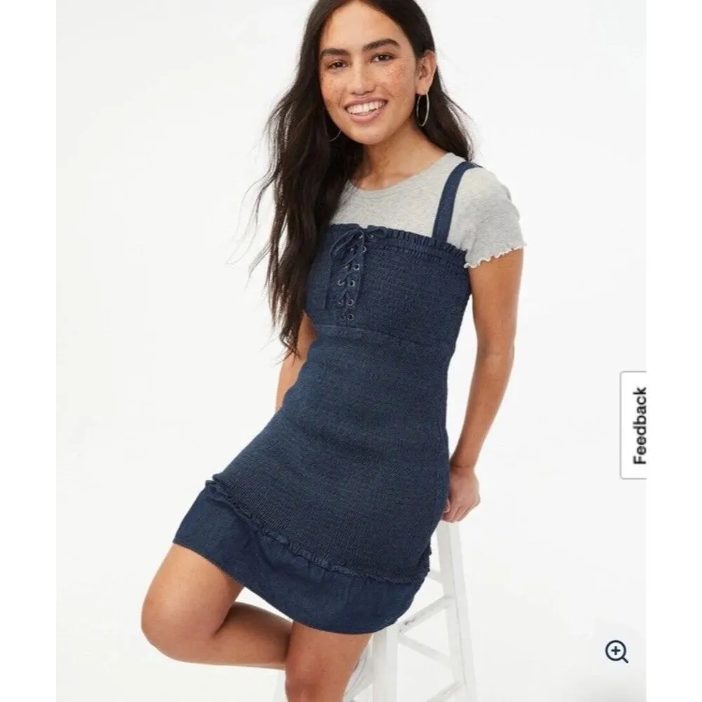 Aeropostale Denim Dress Size S Smocked Bodycon Lace - Image 4