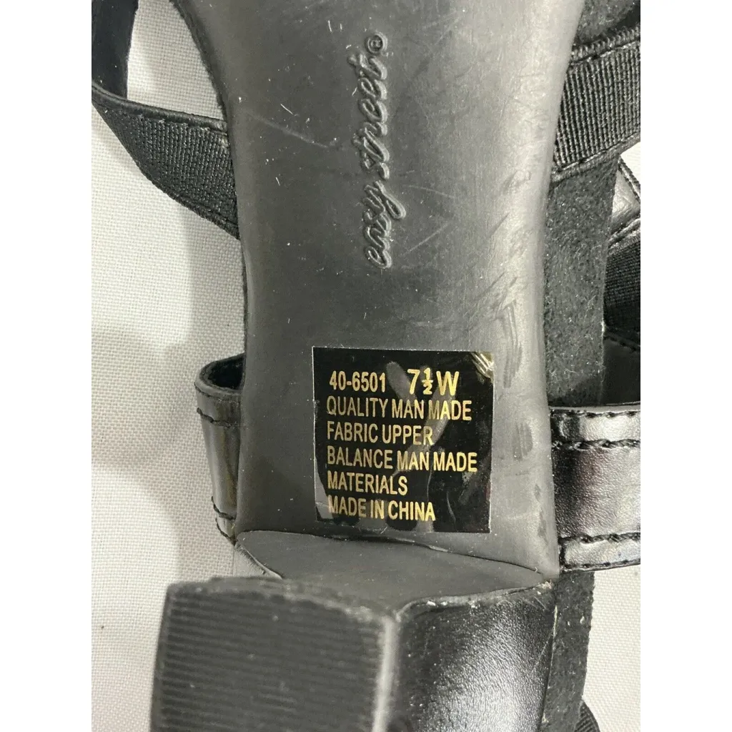 Womans Easy Spirit 40-6501 Size 7.5 W Black Strappy Elastic Heel Sandals - Image 8