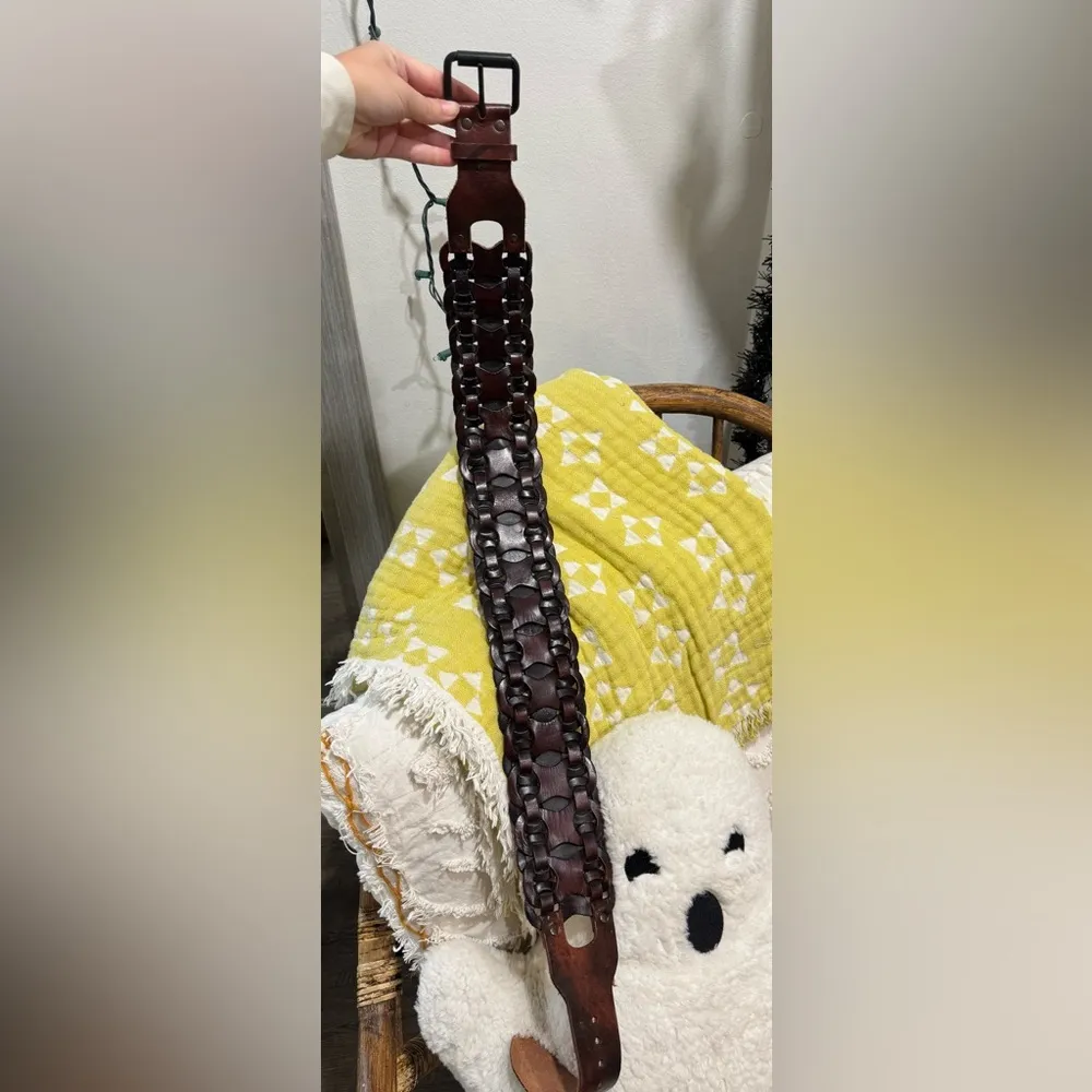 Vintage Thick Interlocking Woven Leather Belt Brown - Image 3