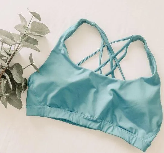 VSX SPORT Victoria’s Secret Sky Blue Strappy Racer Back Sports Bra. Size Medium - Image 3