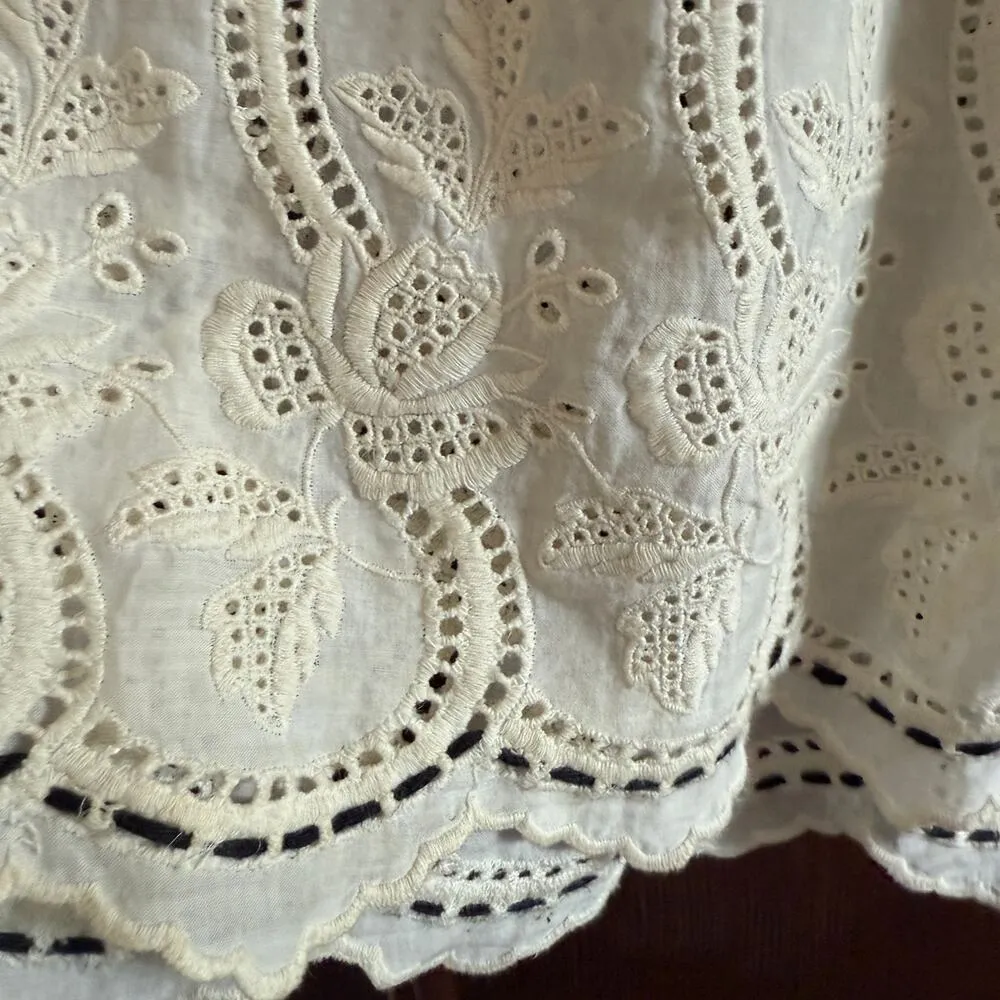 MINT by JODI ARNOLD | Embroidered Cotton Silk Eyelet Babydoll Split Neck Tee | 2 White - Image 5