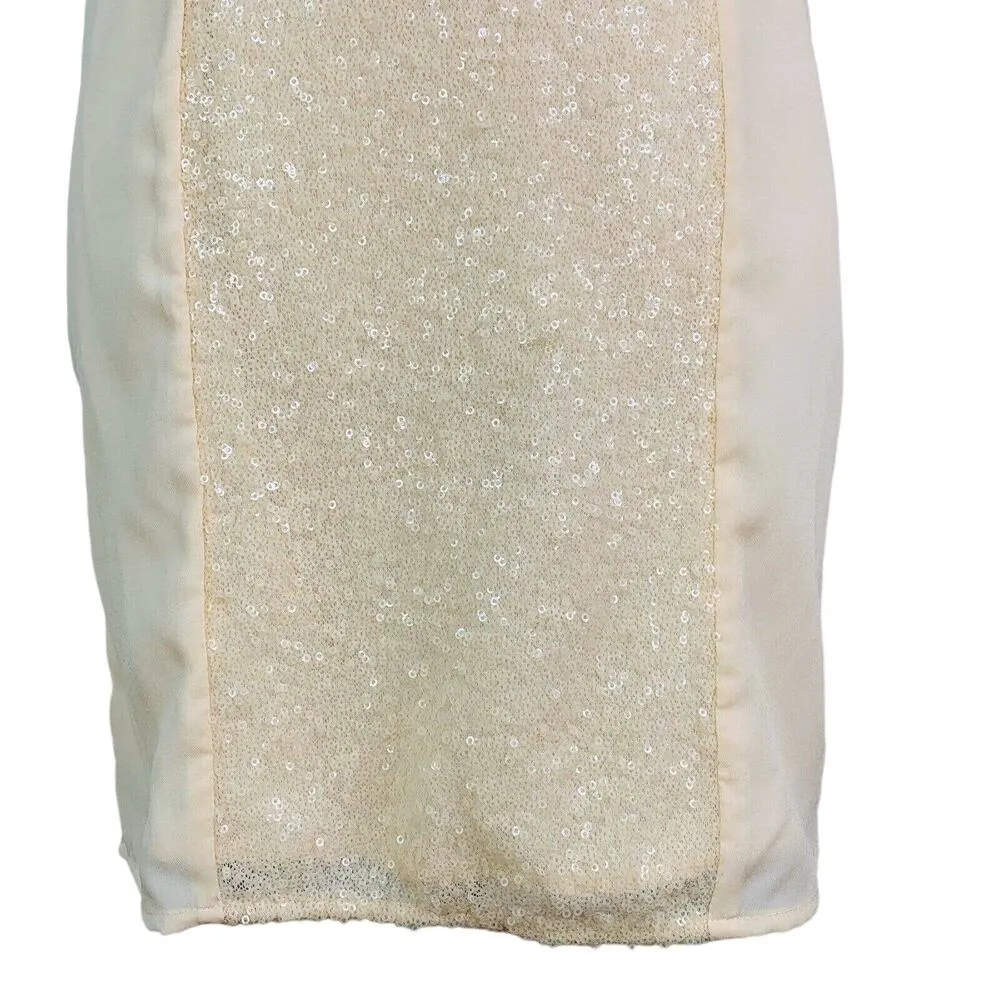 MM Couture Miss Me Dress Small Cream Strapless Ruched Sequins New - Image 9