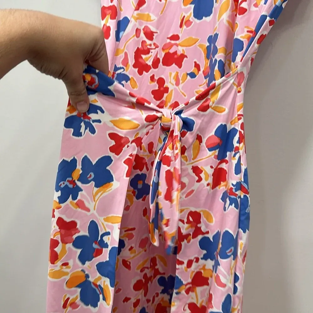 J Mclaughlin Womens Havana Cap Dress XS Pink Floral Wrap Stretch Short Sleeve - Image 7