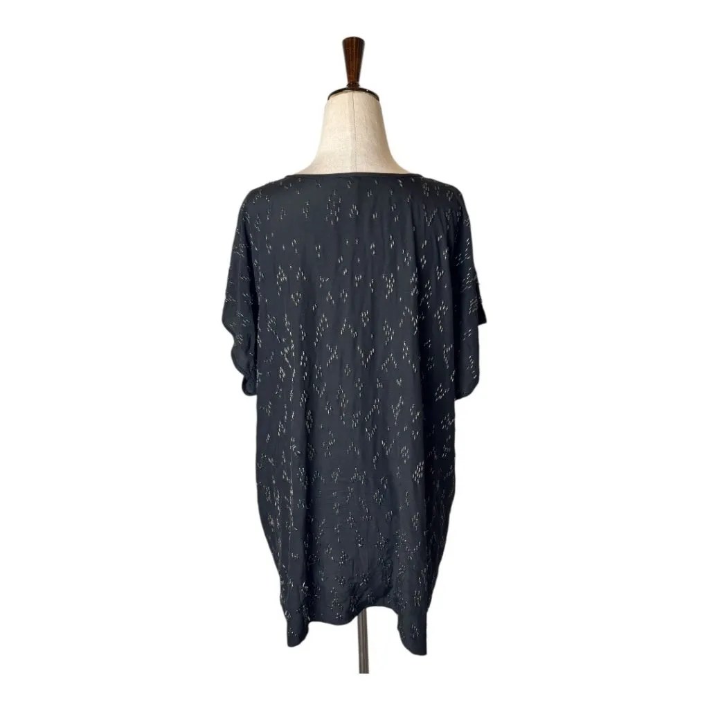 Eileen Fisher Shirt Women XL Black Silk Beaded Top Blouse Whimsigoth Elegant‎ - Image 3