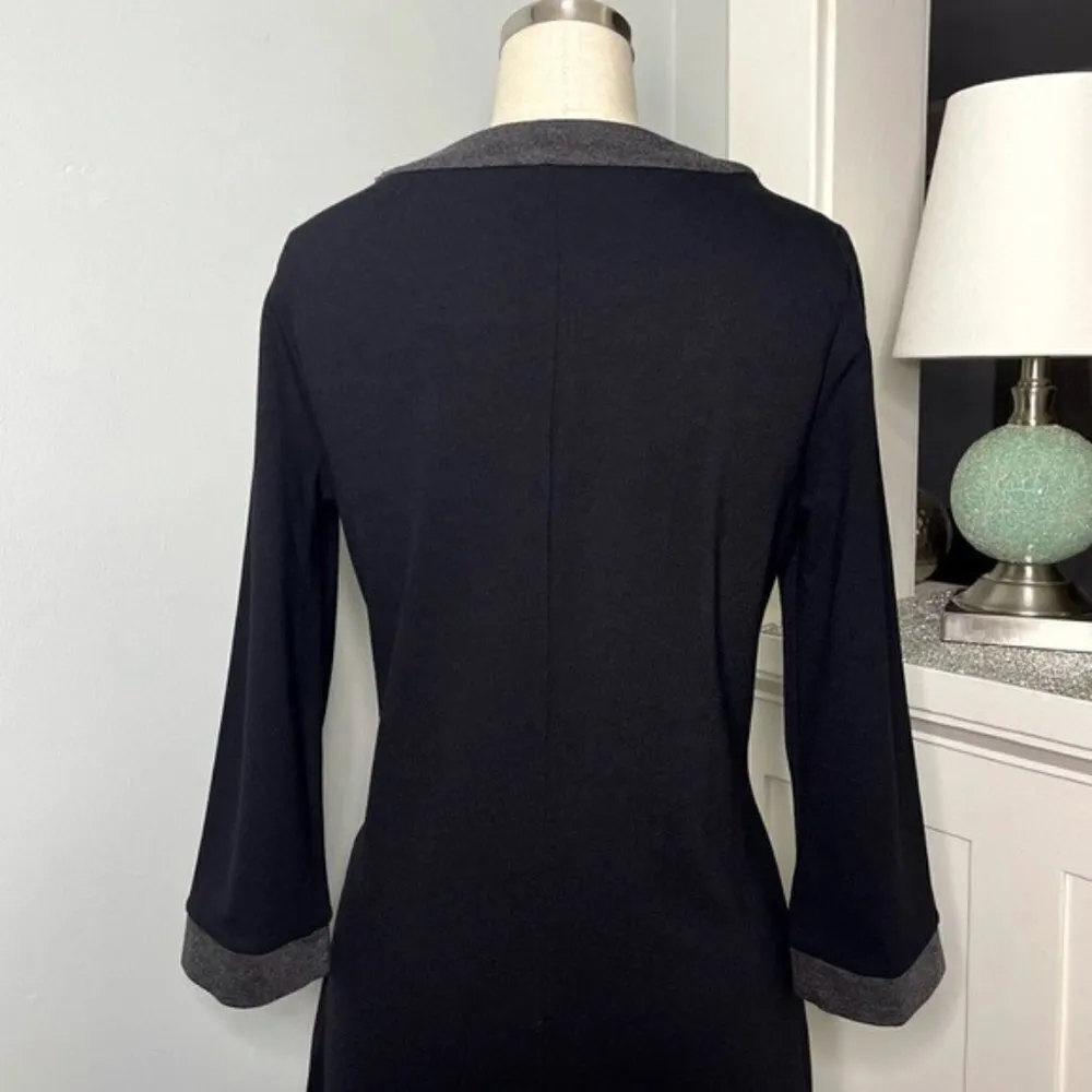 Boden Black Sheath Dress with Gray Contrast Trim Pockets 6 Small - Image 6