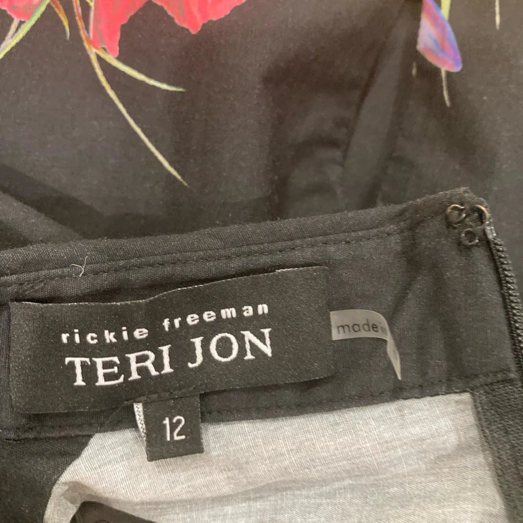 Rickie Freeman for Teri Jon Black Floral Midi Dress Size 12 - Image 6