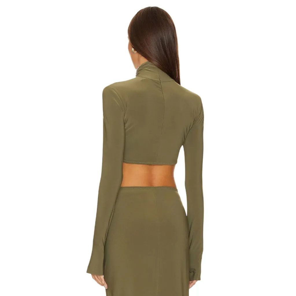 Norma Kamali Slim Fit Turtle Top in Military XSmall Womens Long Sleeve - Image 11