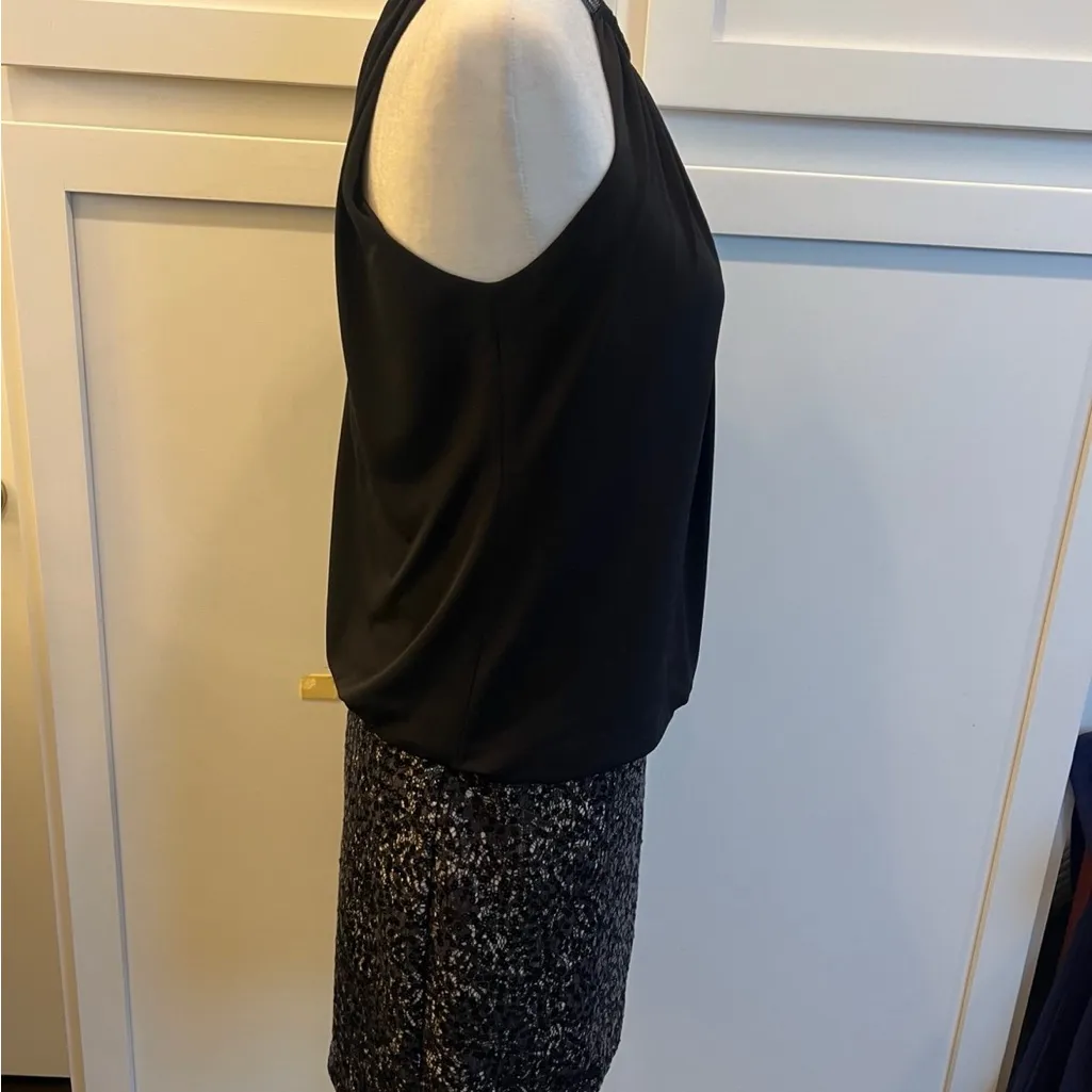 Jessica Simpson Black Jersey Halter Blouson Prom Dress w/Sequin-Lace Skirt - Image 5