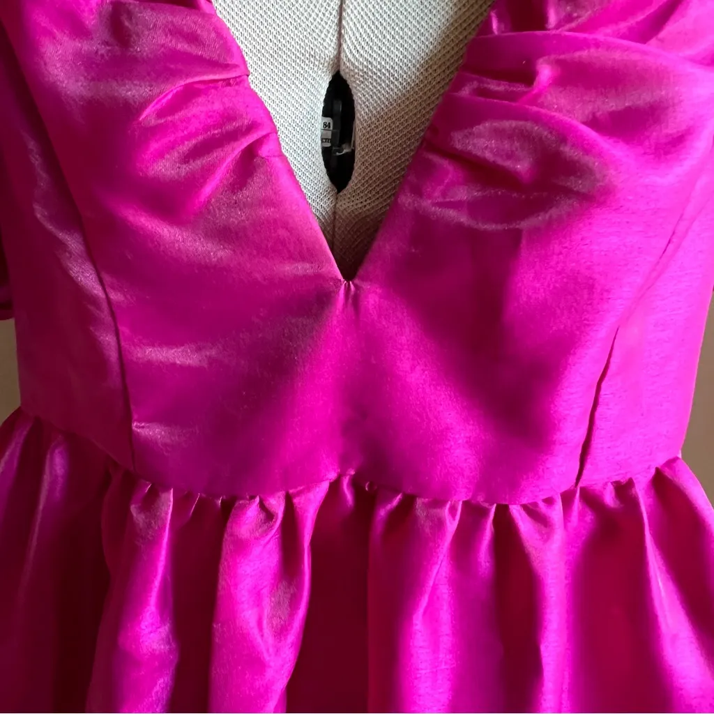 Aureta Vibrant Pink Puff Sleeve Mini Dress Valentine’s Day - Image 10
