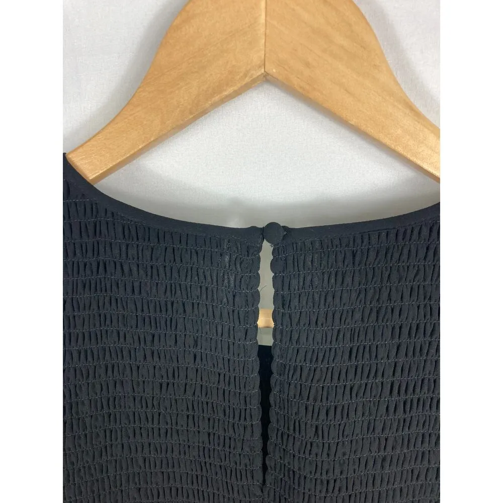 1 State Long Sleeve Crew Neck Smocked Blouse Black Size Large - Image 6