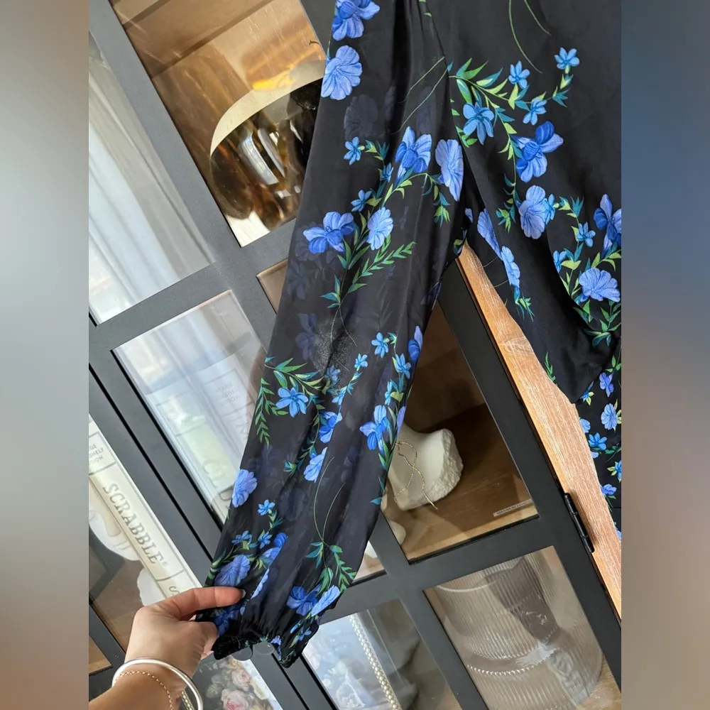 Shoshanna Kiana Mixed Floral Mini Dress cocktail long sleeve mock neck navy - Image 10