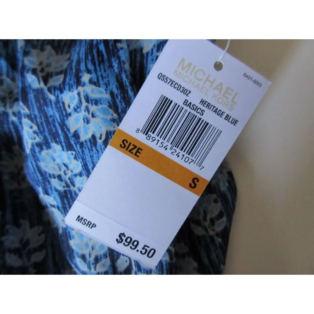 NWT MICHAEL by Michael Kors Lakheri Leaf Heritage Blue Slit Maxi Skirt S $99.50 - Image 4