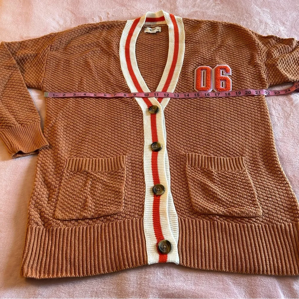 NWOT Aerie brown red and white oversized letterman sweater cardigan size XS - Image 7
