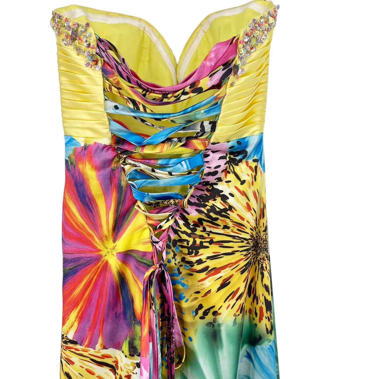 Vintage Kiss Kiss Formal Strapless Beaded Dress Size 4 Dopamine Dressing Y2K - Image 7