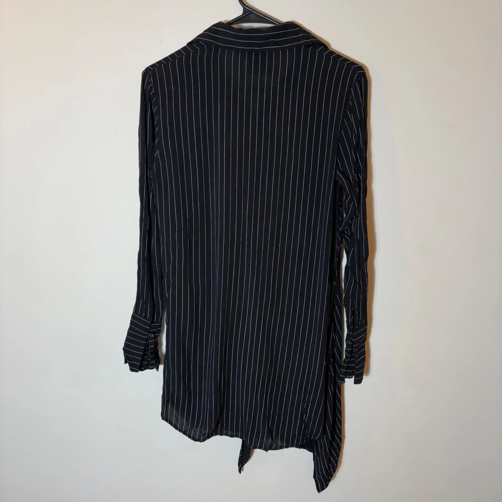 L'Academie Black Striped Button‎ Down Tie Front Shirt Dress XS NWOT - Image 7