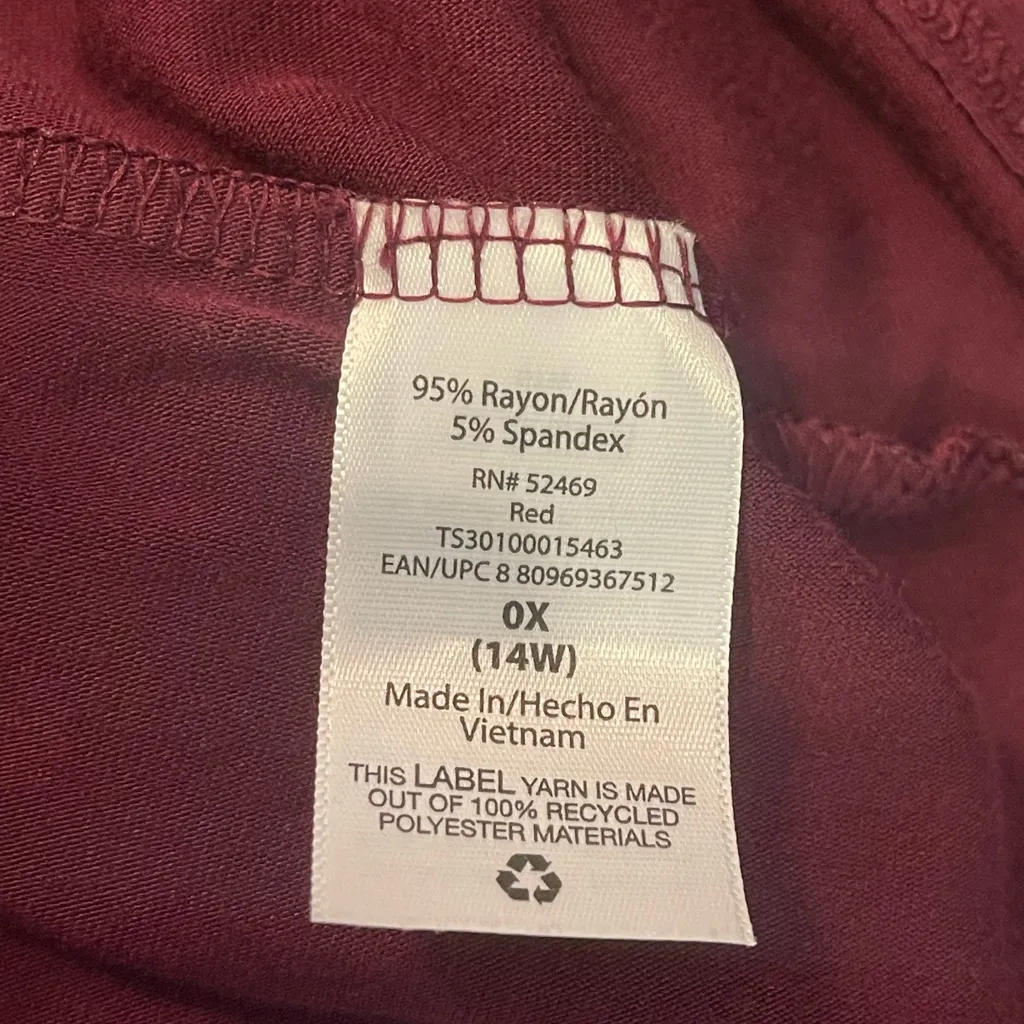 Terra & Sky Burgundy Rayon Blend long sleeve dress knee length womans 0X - Image 4