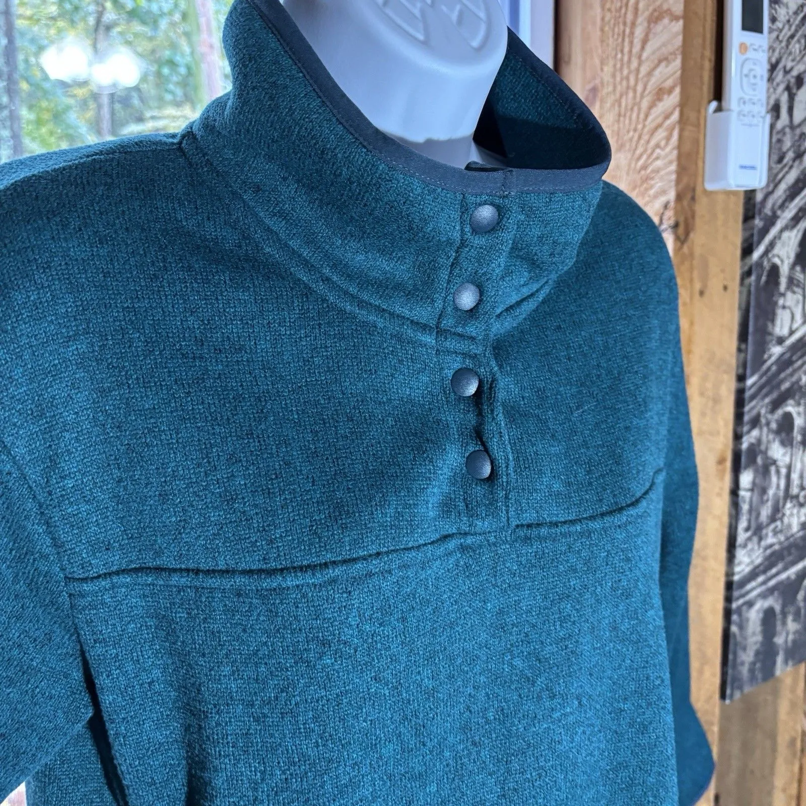 EDDIE BAUER Womens Cozy FLeece Mock Neck Pullover Teal Sweater Size M Casual - Image 3