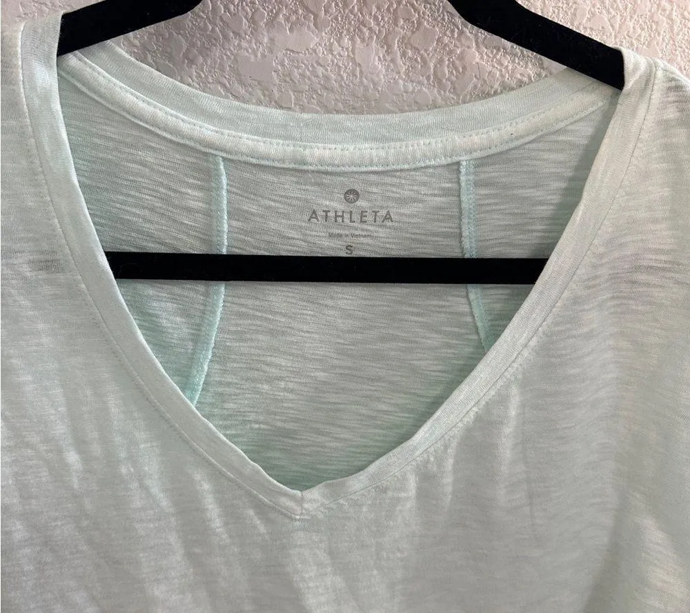 Athleta Uptempo Tee Blue Green Heather V-Neck T-Shirt Size Small - Image 3