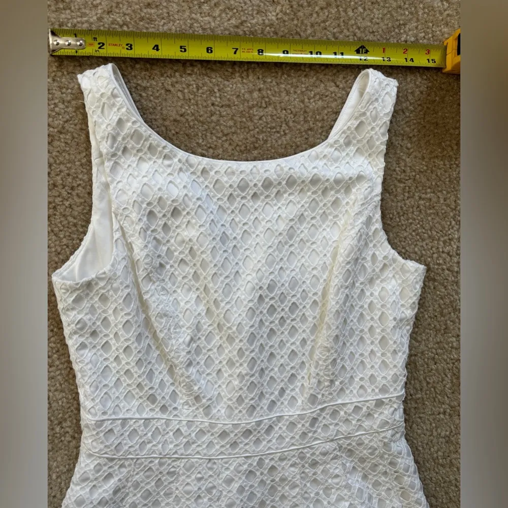 WHBM Dress Women's 6 White Solid 100% Cotton Crochet Pockets Fit Flare Pockets - Image 10