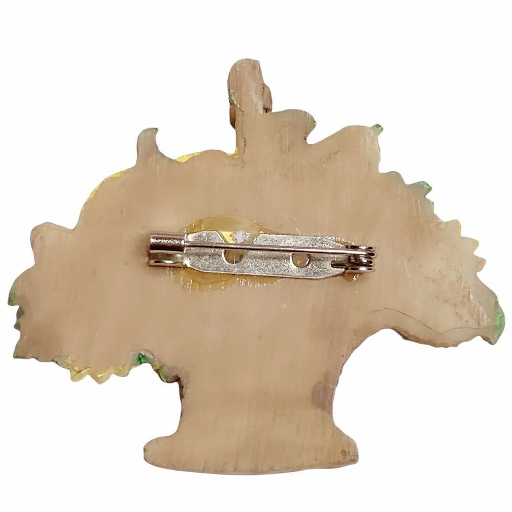 SUNFLOWER PUMPKIN ACORN BASKET Fall Harvest Season Theme Brooch Pin - Image 3