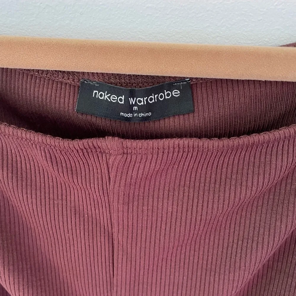 Naked wardrobe chocolate brown long sleeve cropped top medium new with out tags - Image 2