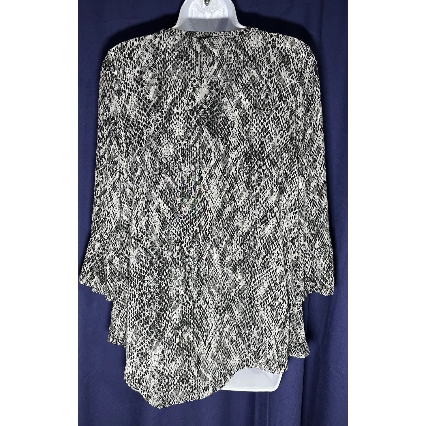 Rafaella Black & Gray Snake Print Ruffle Cuff Stretch Top Size S - Image 2