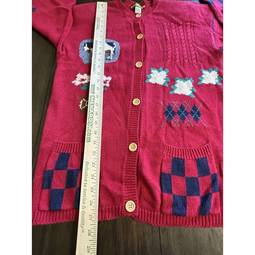Vintage Bryn Connelly Knit Cottagecore Farm Print Cardigan Sweater Size Small - Image 6