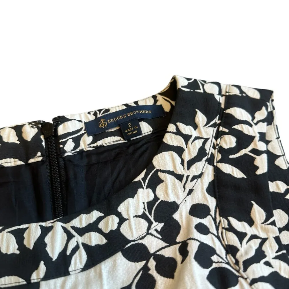Brooks Brothers Black White Floral Print Dress Sheath Sleeveless Size 2 Women's - Image 5