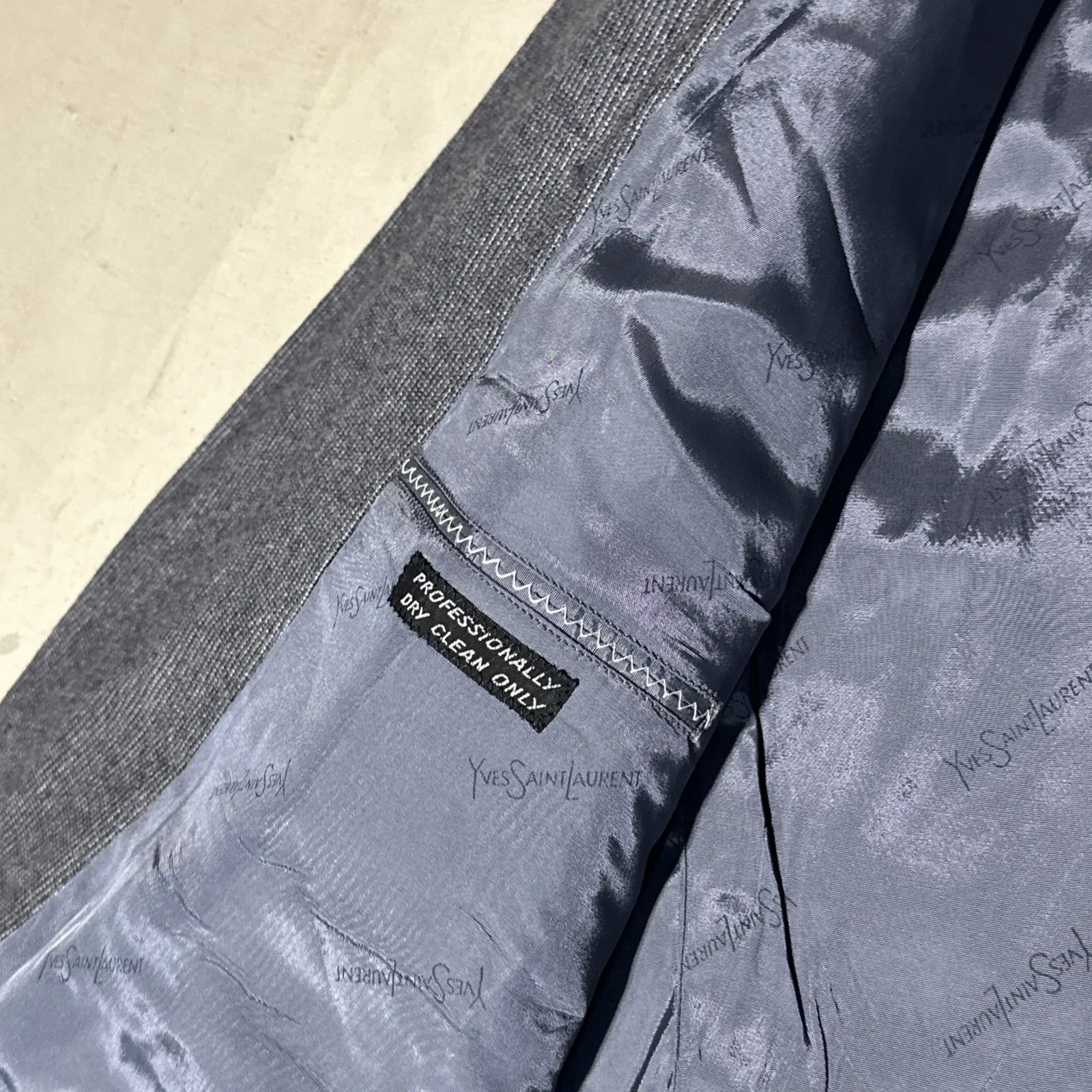 Yves Saint Laurent Men's Wool Blazer Made In France Grey Vintage Jacket SZ L - Image 15