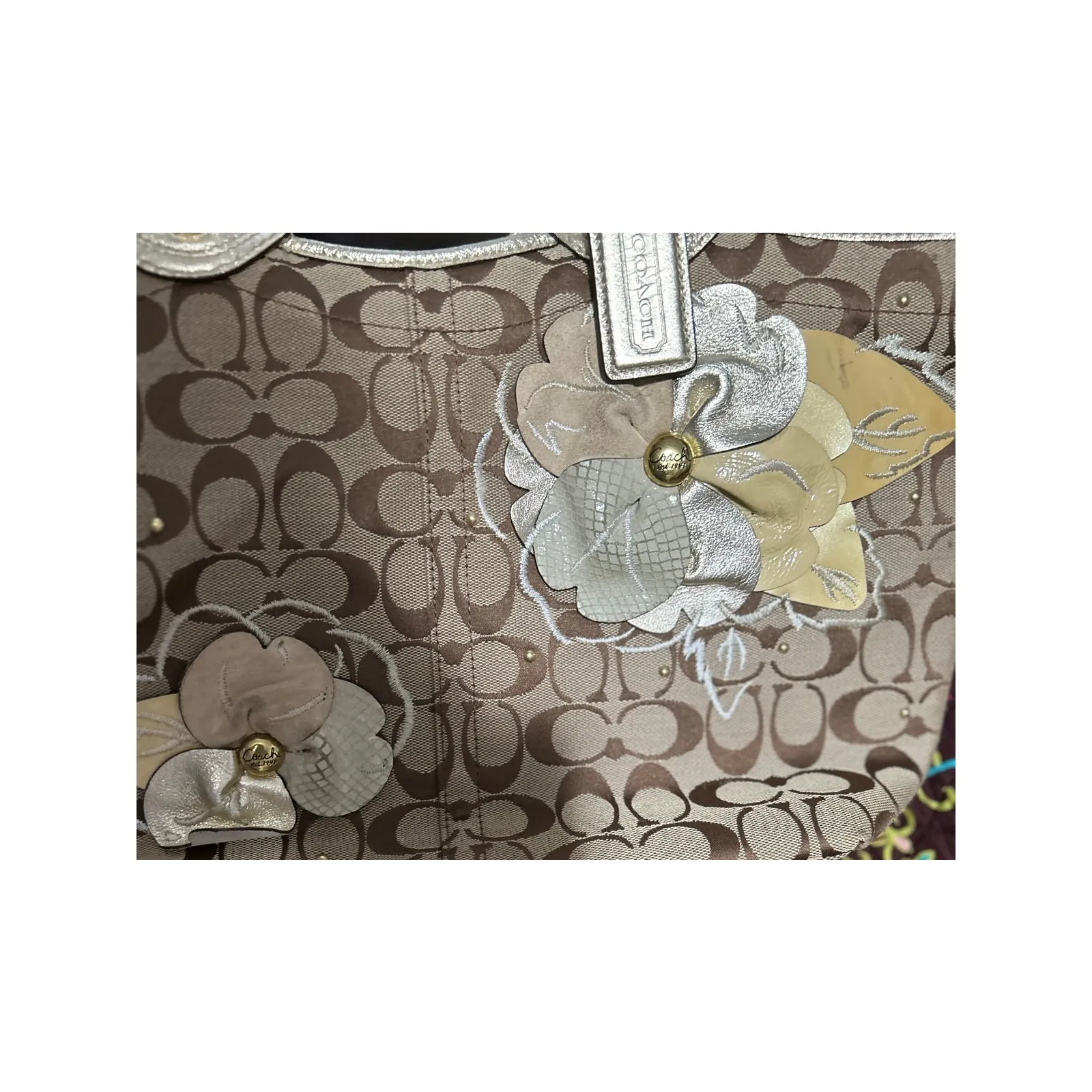 Coach‎ Signature Leather Floral Bleecker Canvas Satchel Bag F16276 - Image 6