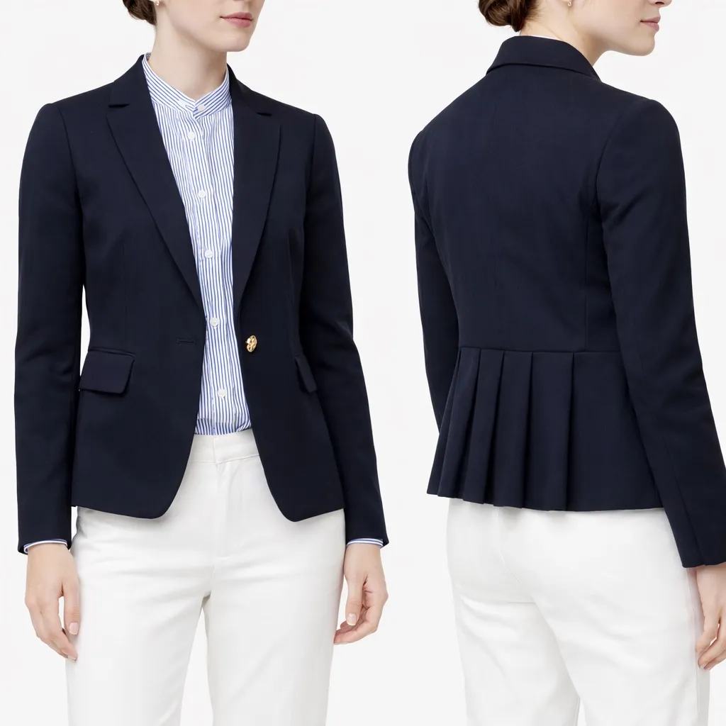 J.Crew Mayfair Navy Blazer OO Petite Four Season Stretch Pleated Back Workwear - Image 2