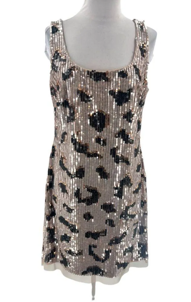 NWT Adrianna Papell sequin leopard print dress blush sz 12 - Image 6