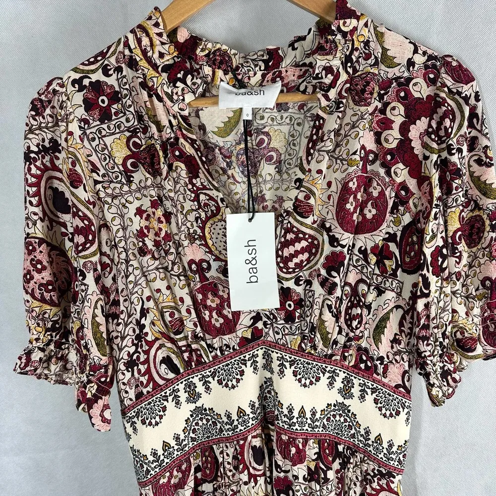 Ba&sh Zael Paisley Print Split Neck Short Sleeve Midi Dress Size US 2 XS - Image 6