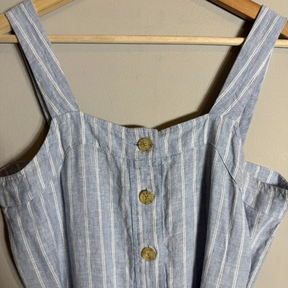 Everlane Linen Striped Button Up Jumpsuit Women's 4 Blue Tie Waist Boho Coastal - Image 8