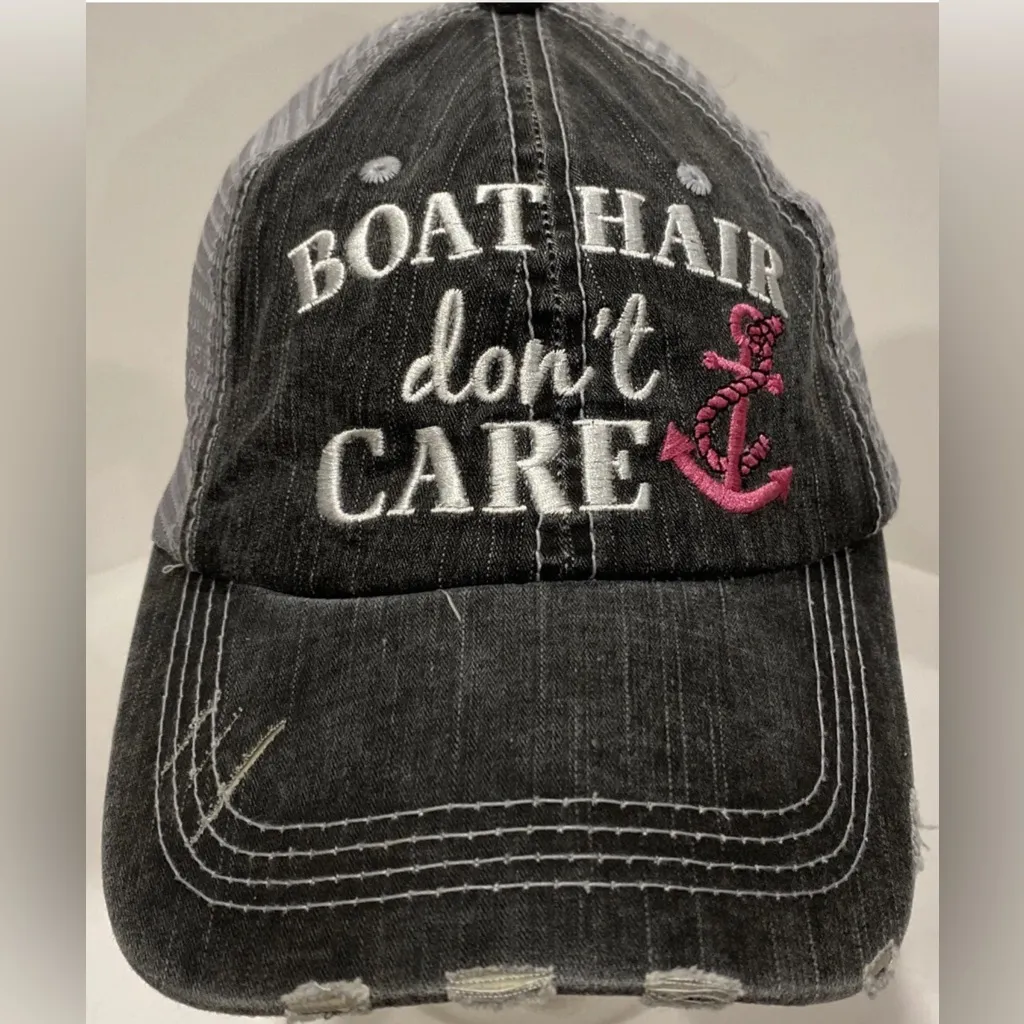 Katydid Boat Hair Don’t Care mesh Truckers Hat Black - Image 2