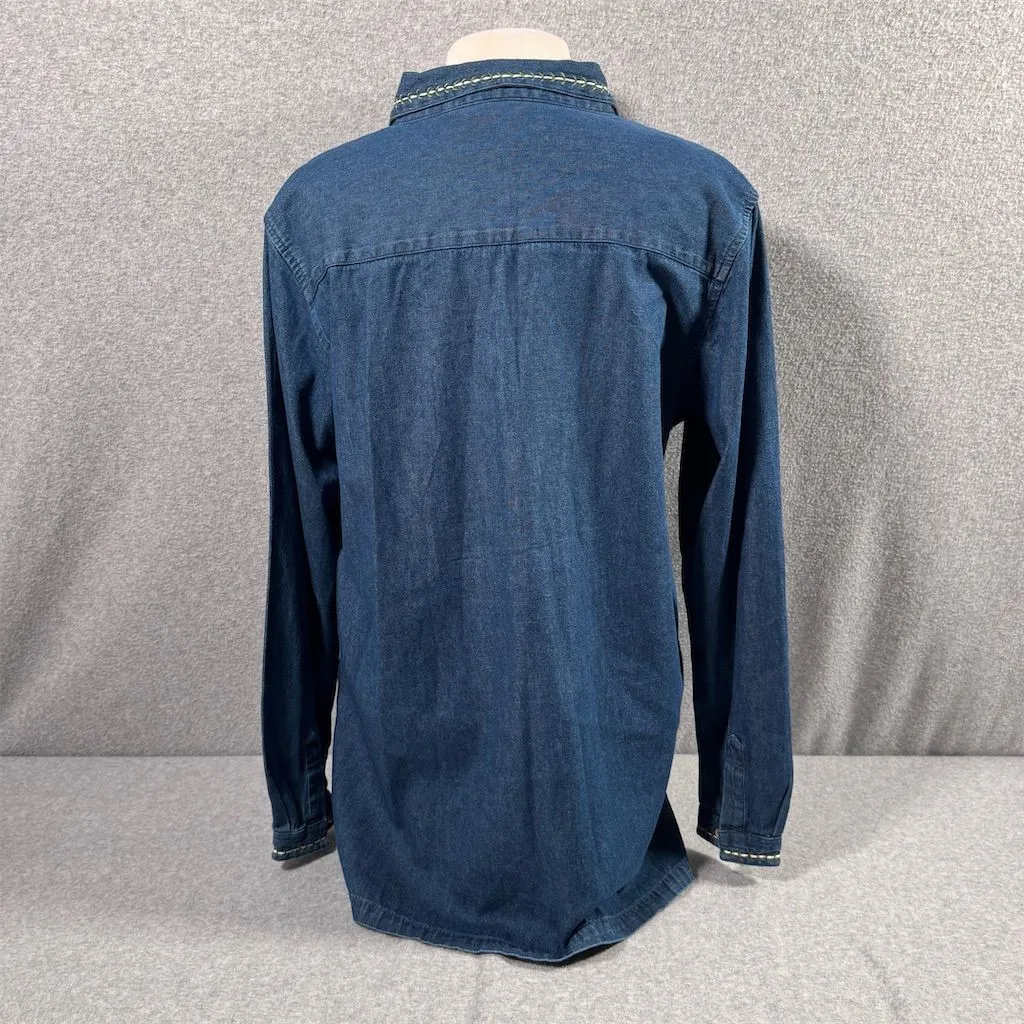 Vintage Bobbie Brooks Women'sCotton Denim Floral Embroidered Tunic Blouse Size M Blue Size M - Image 4