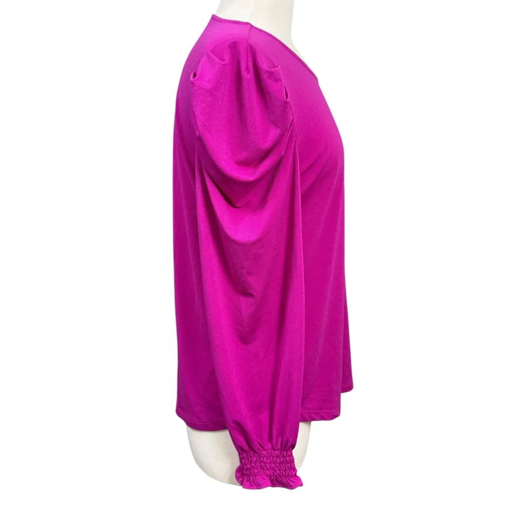 Adrianna Papell Blouse Medium Magenta Pink Long Sleeve Ruffle Shoulder Blouse - Image 2